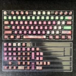 Detailed view of the Evangelion Unit-01 Metallic Dye-Sub Keycaps Set, capturing the iconic mecha aesthetic in striking design from various perspective view.