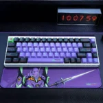 Iconic Evangelion Unit-01 PBT Dye-Sub Keycaps set, showcasing its distinctive colors and crisp Japanese Kanji legends from various angle.