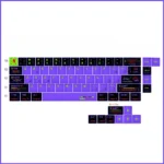 Iconic Evangelion Unit-01 74-key PBT dye-sub keycaps set in vibrant design, with Japanese Kanji legends, compatible with 60-65-68 keyboards.