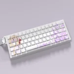 Close-up of the exclusive Violet Evergarden Elegant PBT Dye-Sub Keycap Set, showcasing its refined artistic design from multiple angle.