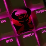 A vivid, backlit resin artisan keycap showcasing a collapsing molten red fiery beast design from an artistic perspective.