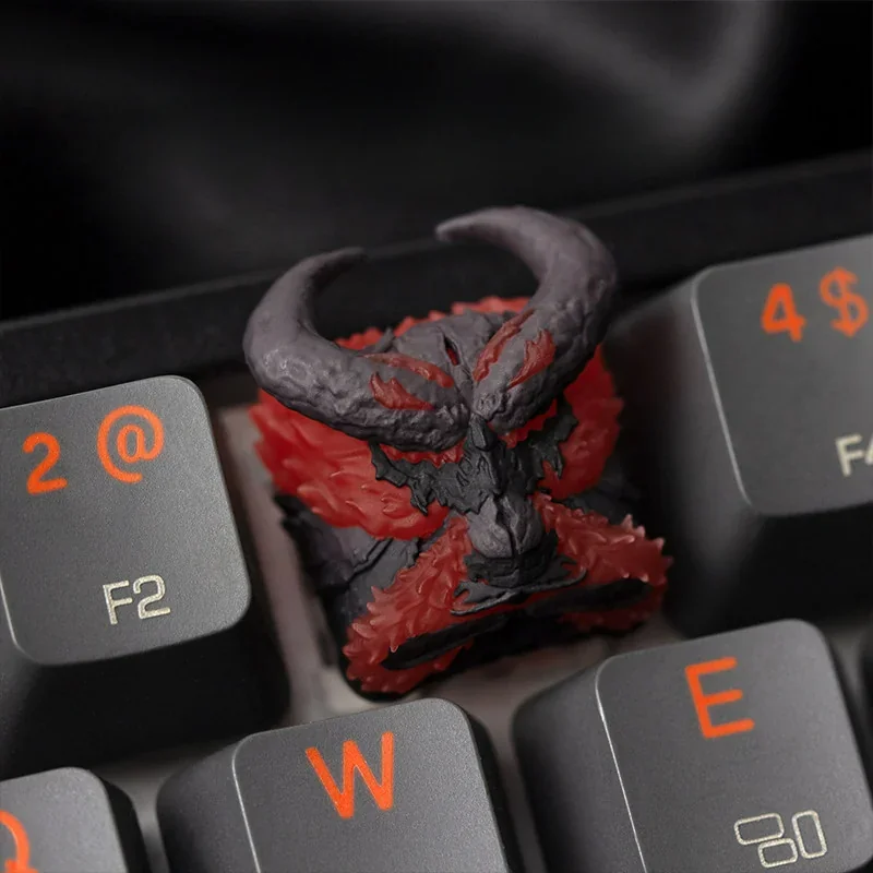 Artistic backlit resin artisan keycap featuring a dynamic molten red fiery beast design, unleashing intense power and destructive beauty.