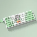 Close-up view of the Firefly Keycap Set, featuring Honkai Star Rail's Firefly aesthetic with vibrant side-lit PBT legends from various angles.