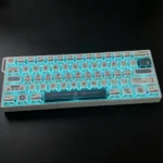 A gallery of Folded Shadow Odyssey pixel art PBT dye-sub keycaps set, showcasing various unique designs from different angles, revealing their crisp detail.