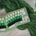 Detailed view of Forest PBT Keycaps Set, highlighting the exquisite lush green gradient and crisp dye-sub legends, evoking tranquil forest growth.