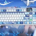Elegant Genshin Impact Furina PBT keycaps set, showcasing vibrant side-engraved translucent legends and a premium hydro theme.