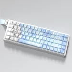Close-up of the exclusive Genshin Impact Furina PBT keycaps set showcasing vibrant character art, elegant palette, and crisp side-lit legends.