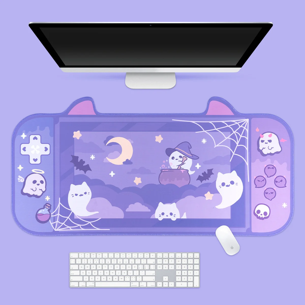 Oversized playful ghost desk mat featuring charming ghost figures, creating a subtly spooky and unique desk aesthetic.