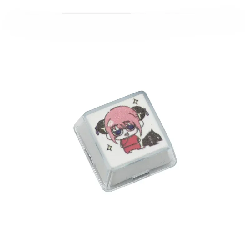 Exclusive Gintama artisan resin keycap, meticulously crafted and viewed from a dynamic angle, revealing vibrant details of iconic anime scenes.