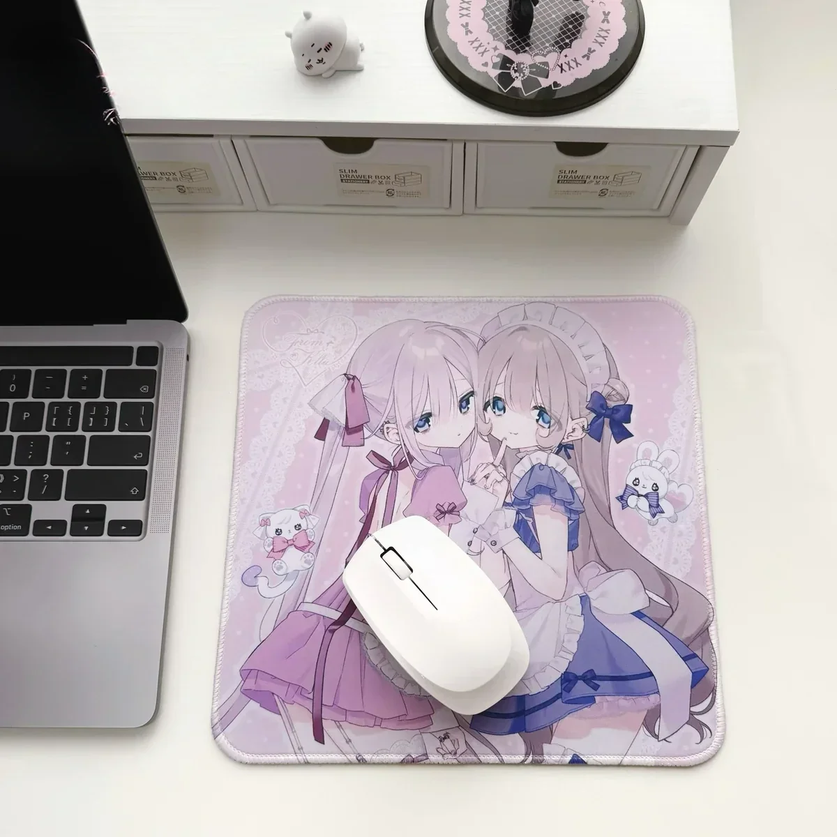 Playful close-up of the Adorable Girl Wishes Mouse Pad, showcasing its unique cute design, soft colors, and enchanting shaped.