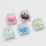 Handcrafted glitter Little Star keycaps, various angles. Whimsical, sparkling designs with unique celestial elements and cute accents, highlighting artistic design.