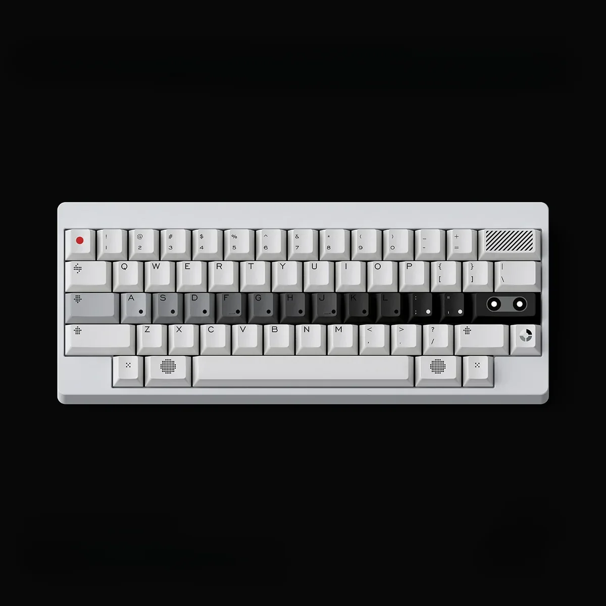 OPXY White Cherry Keycap Set. A striking monochromatic white-to-black fluidity from an artistic angle, highlighting premium PBT texture.