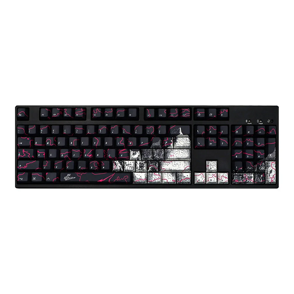 An array of durable PBT graffiti keycaps set for custom keyboards, featuring unique urban street art designs from multiple dynamic perspectives.