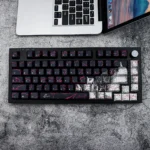 Close-up of the Urban Graffiti PBT Keycaps Set, showcasing the unique, bold street art designs and the durable PBT material from multiple angles.