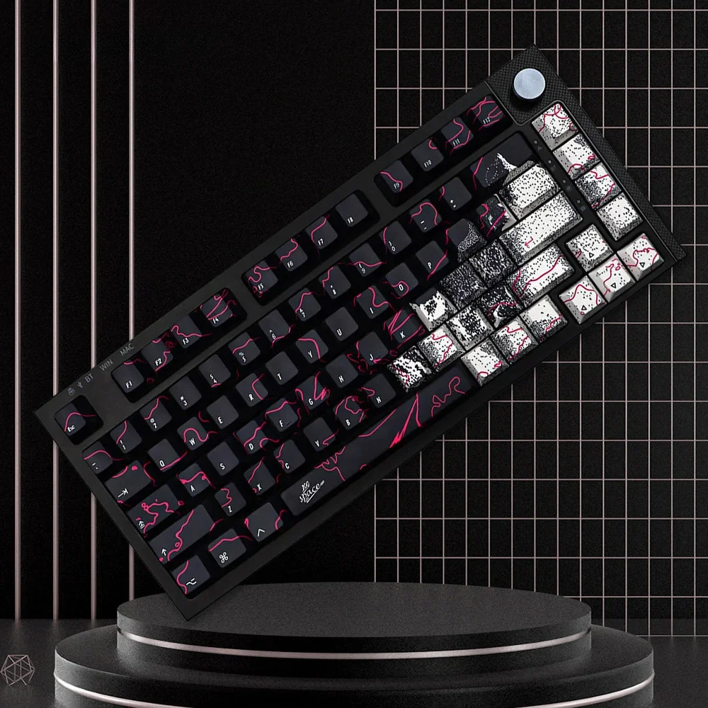 Urban Graffiti PBT Keycaps Set showcasing bold, street-inspired art on durable black PBT, perfect for custom mechanical keyboards.