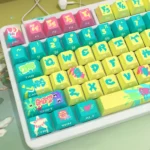 Artistic gallery views of the Graffiti Splatter Side-Print PBT RGB Keycap Set, highlighting vibrant colors, dynamic graffiti art, and crisp side legends.