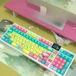 Vibrant Graffiti Splatter PBT keycap set with dynamic side-print legends, showcasing artistic colors perfect for RGB keyboards.