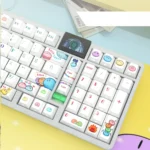 Playful Great Dango Family Keycap Set, showcasing endearing anime characters with a soft, luminous glow from various angles.