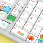 Explore multiple angles of the Great Dango Family Keycap Set, showcasing endearing anime characters and soft, luminous details.