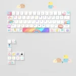 Close-up of the Great Dango Family Keycap Set, highlighting the luminous, anime-inspired Dango family characters with side-printed legends.
