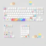 Playful Great Dango Family Keycap Set, featuring side-printed backlit PBT keycaps with soft, luminous anime characters.