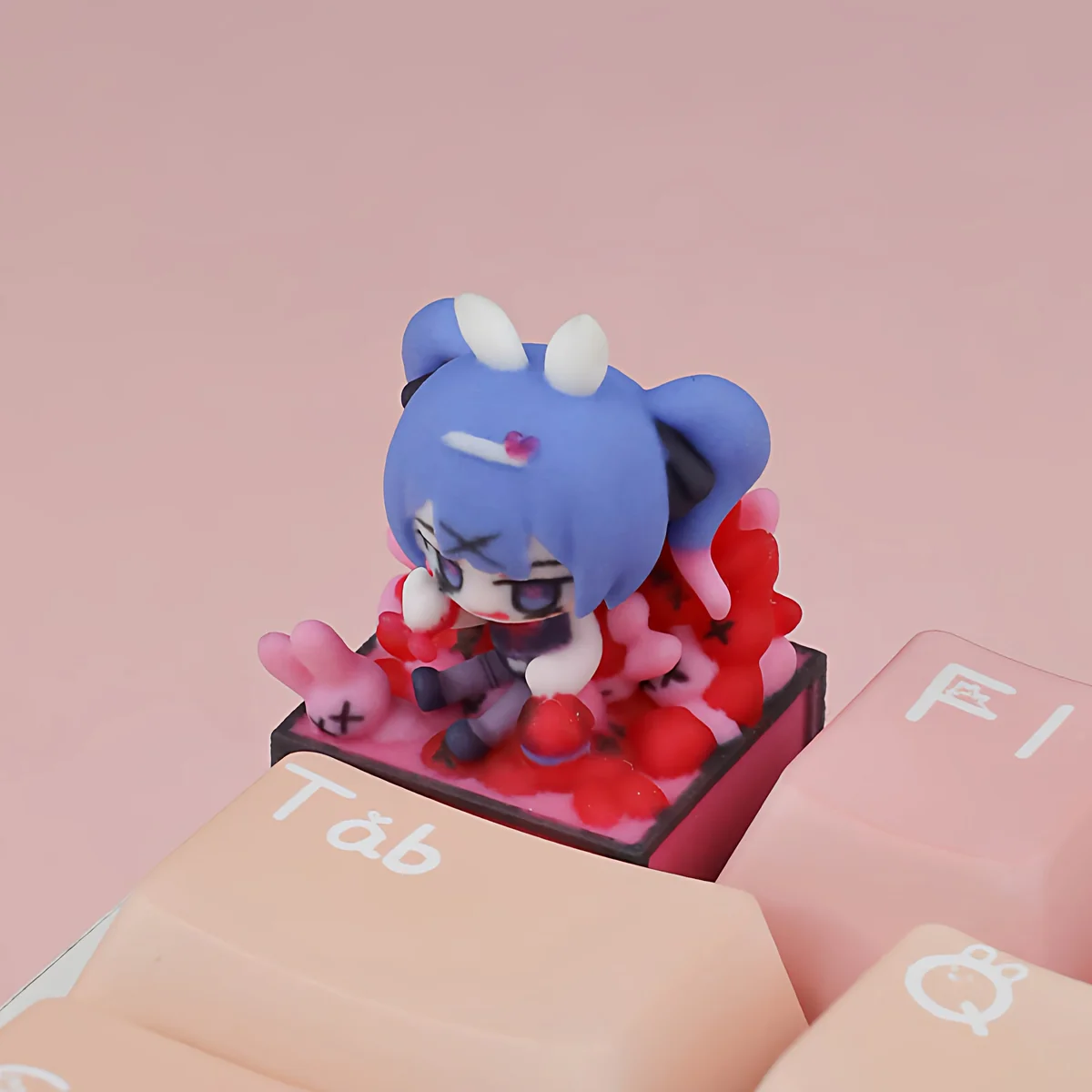 Detailed view of the exclusive Hatsune Miku artisan ESC keycap, highlighting its vibrant colors and playful pop-culture charm from a distinctive design.