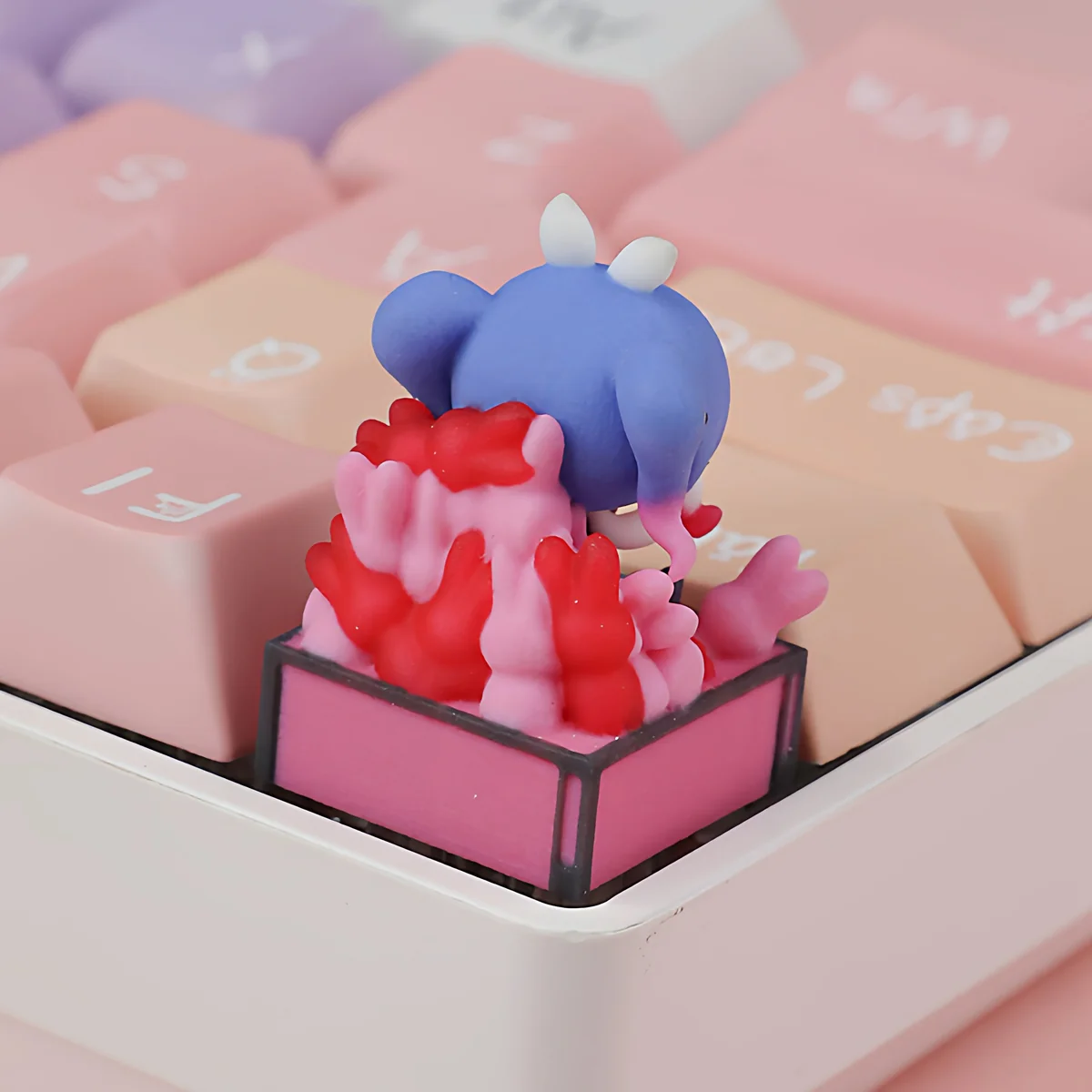 Explore various angles of the exclusive Hatsune Miku artisan ESC keycap, highlighting its vibrant, playful design and intricate pop-culture.