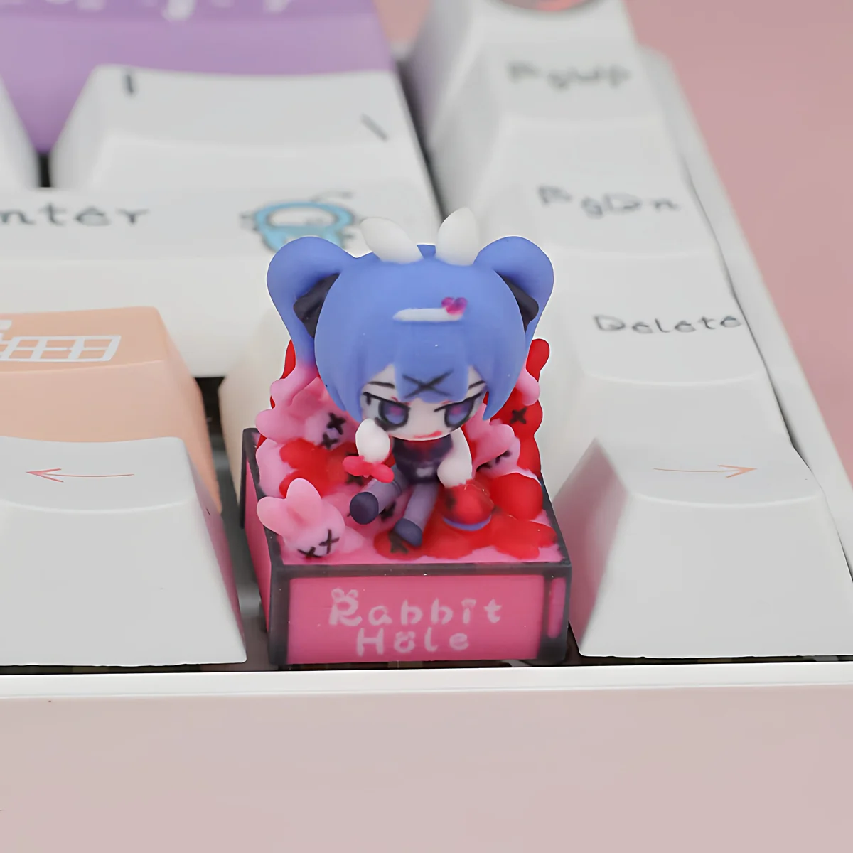 Vibrant Hatsune Miku Rabbit Hole ESC artisan keycap, showcasing playful detail and exclusive pop-culture charm.