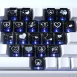 An artistic gallery of romantic heart butterfly Supplement Keycap Set, showcasing their delicate translucent design, shimmering motifs, and vibrant backlight glow.