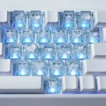A collection of romantic heart butterfly Supplement Keycap Set for PC, showcasing their translucent design and shimmering details from multiple angles, beautifully design.