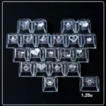 Romantic Heart Butterfly Supplement Keycap Set gallery view highlighting delicate translucent heart-butterfly designs from various angles, glowing beautifully.