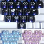 Delicate, translucent Heart Butterfly Supplement Keycaps set shimmering with romantic motifs, beautifully glowing with backlight for an artistic PC.