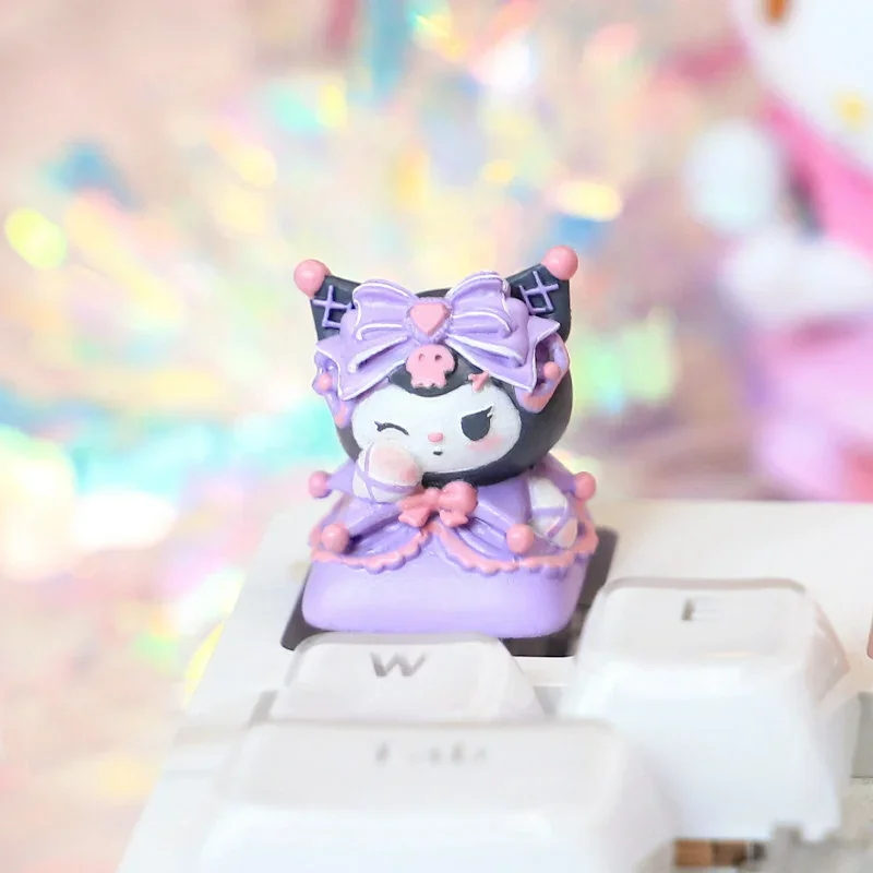 Close-up gallery of a whimsical Hello Kitty artisan resin ESC keycap, highlighting its intricate details and vibrant, iconic character charm.