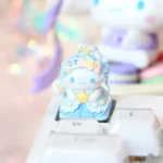 Close-up of a whimsical Cinnamoroll artisan resin keycap, featuring the adorable character, adding a playful charm to your keyboard.