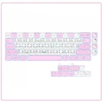 An adorable Hello Kitty glitter PC keycap set, sparkling with transparent details and vibrant colors, presented from a captivating angle.
