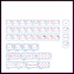 Playful Hello Kitty translucent PC Supplement Keycap set, showcasing the iconic design from multiple angles with a whimsical pink and clear glowing aesthetic.