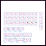 Whimsical Hello Kitty translucent pink 39-key PC Supplement Keycap Set, showcasing a playful design and glowing aesthetic for a unique custom keyboard setup.