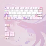 Honkai Star Rail Cyrene PBT side-lit keycaps set, presented from various angles, emphasizing translucent side-printed legends for vibrant RGB lighting.