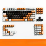Horizon translucent PBT keycaps set from multiple angles, showcasing revolutionary all-around RGB light diffusion and their minimalist, horizon-inspired.