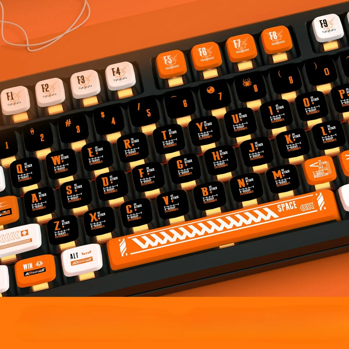 Premium Horizon Translucent PBT Keycaps Set beautifully diffusing all-around RGB light, creating a serene, minimalist keyboard aesthetic with seamless design.