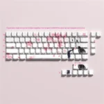 Close-up of Hyouka Chitanda Eru side-print PBT shine-through keycaps, showcasing vibrant anime art and crisp legends from multiple angles.