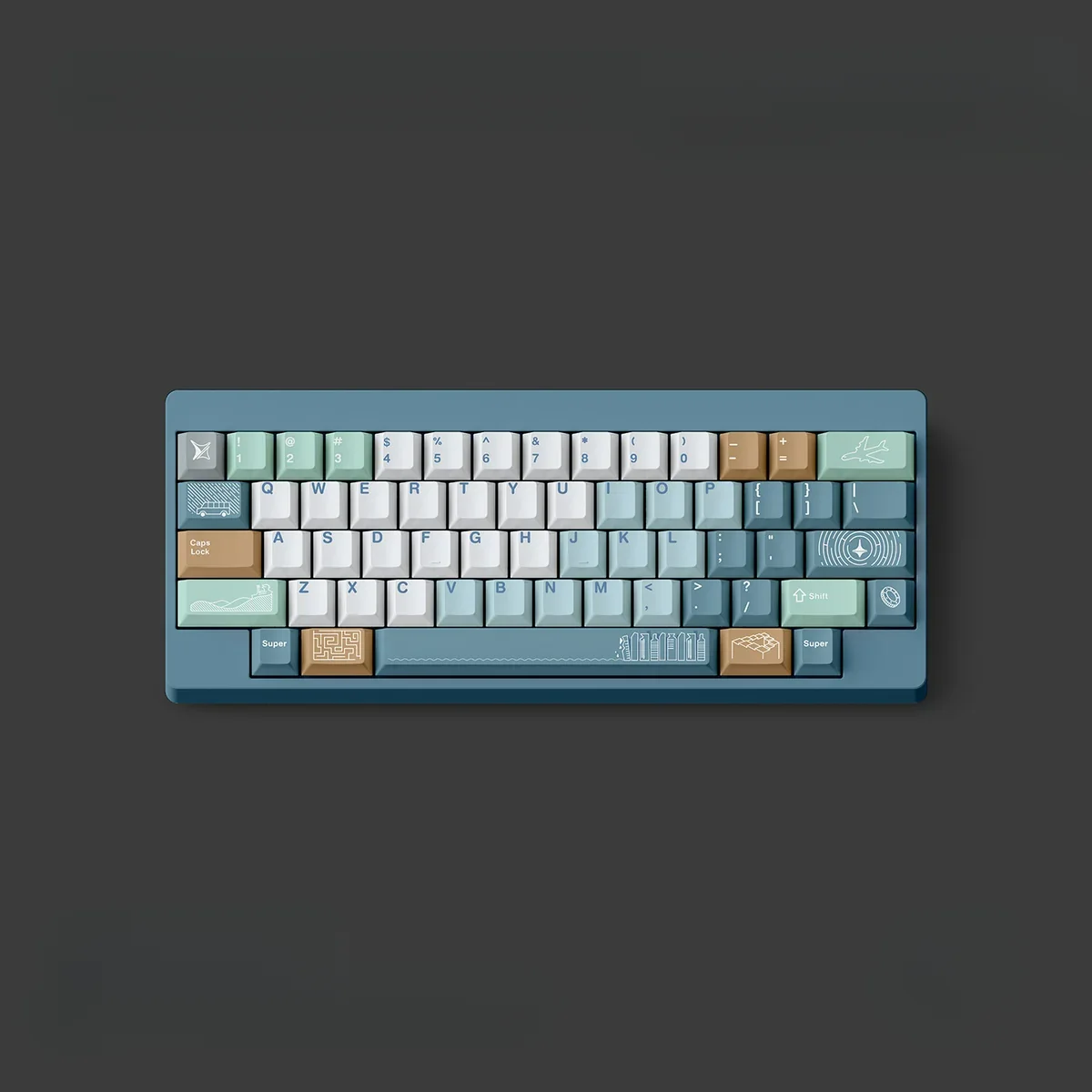 Detailed angle of Inception PBT keycaps set, highlighting the surreal dreamscape and intricate architectural depth on this durable PBT keyboard set.