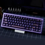 Unique Jazz Rhapsody PC dye-sub keycap set for mechanical keyboards, featuring vibrant purple and cream with artistic musical notes and jazz instrument.
