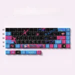 Vibrant, translucent Jinx graffiti PBT keycaps set. This exclusive 74-key set unleashes playful chaos with bold League of Legends street art.