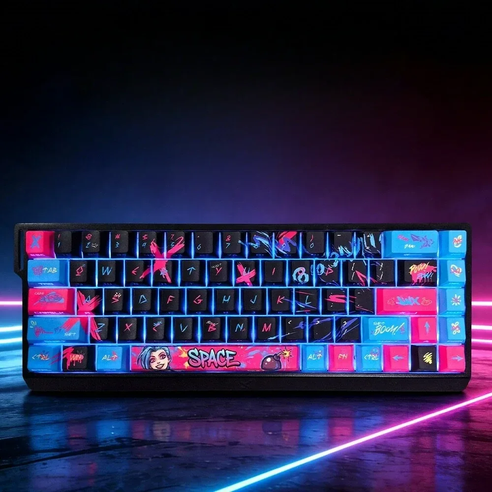 Unleash chaos with this vibrant Jinx graffiti PBT keycaps set, an exclusive display of bold, chaotic street art for your keyboard.