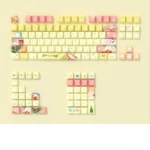 Angled product image of Kaguya celestial anime translucent PBT keycaps set, highlighting ethereal Princess Kaguya cosmic art and unique side-printed legends.