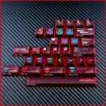 Exclusive Kamen Rider Kuuga PBT keycaps set, a Heroic Legacy Set with vibrant armor-inspired designs, viewed from multiple angles.