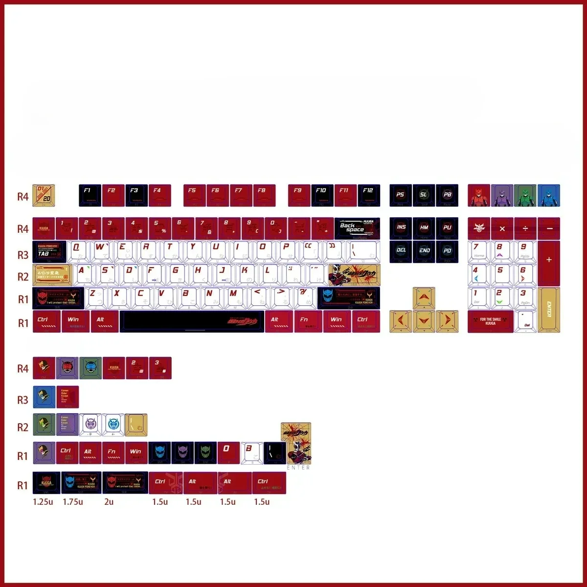 Exclusive Kamen Rider Kuuga 140-key PBT keycaps set, embodying the hero's iconic armor and playful spirit.