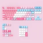 Exclusive Needy Girl Overdose KAngel keycap set, featuring vibrant internet-core artwork and KAngel's iconic design from various playful angles.