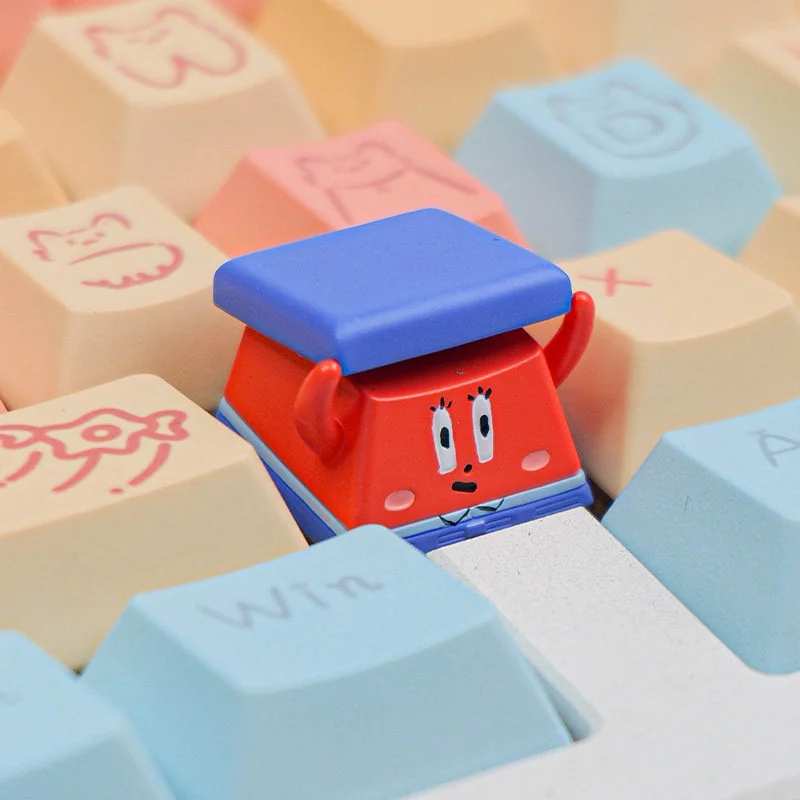 "Bring your keyboard to life with this vibrant, iconic SpongeBob Mr. Krabs peeking artisan keycap, a playful and detailed collectible.
